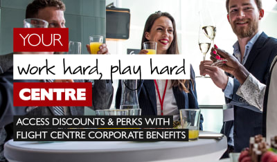 Your work hard, play hard centre. Access discounts & perks with Flight Centre Corporate Benefits. Businesspeople drinking and celebrating