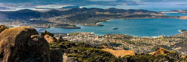 View of Hobart city from a mountaintop