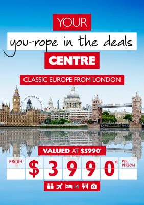 Your you-rope in the deals centre - classic Europe from London valued at $5,990* from $3,990* per person