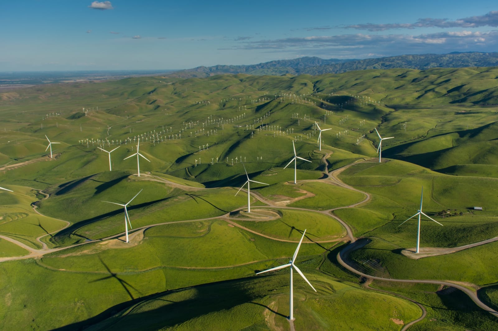 Wind turbines on grassy hills