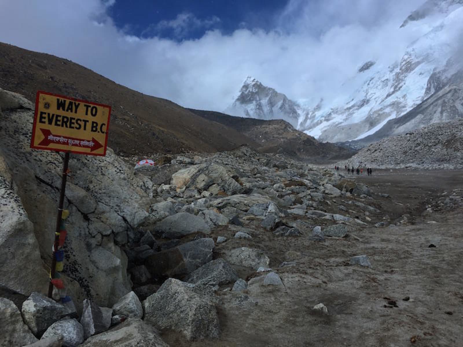 Faded sign pointing towards mount Everest